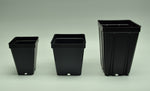 Load image into Gallery viewer, Profile view of 2.5&quot; 3.25&quot; &amp; 3.5&quot; Deep square black plastic pots.
